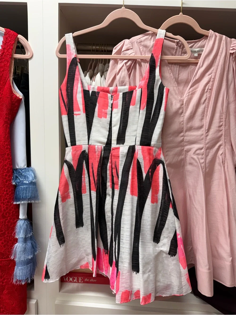 Milly White & Pink Brushstroke Print Sleeveless Dress